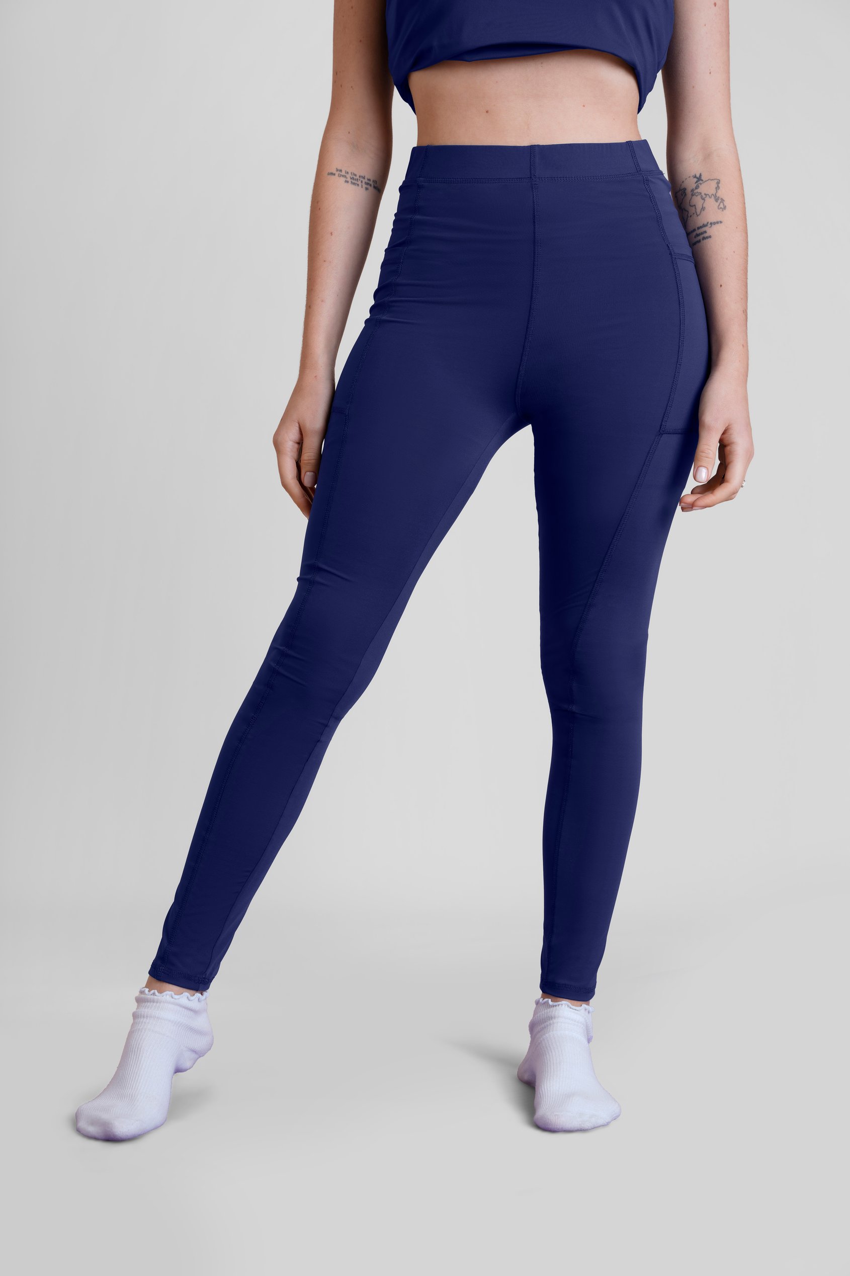 Enorsia Women's Navy High Waisted Pocket Active Leggings - Uk 14