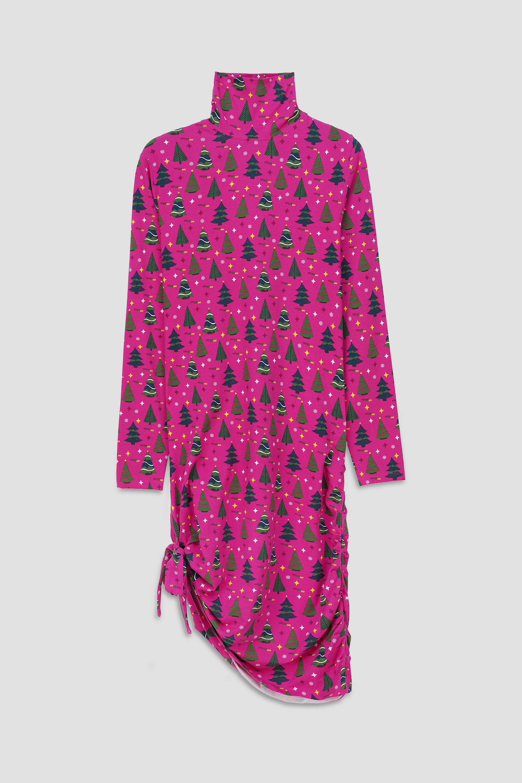 Side Tie Knot Christmas Print Bodycon Dress