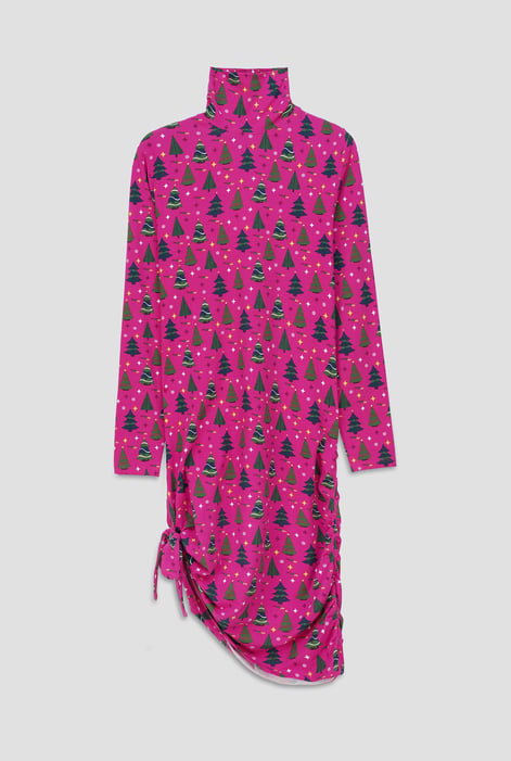 Red Side Tie Knot Christmas Print Bodycon Dress