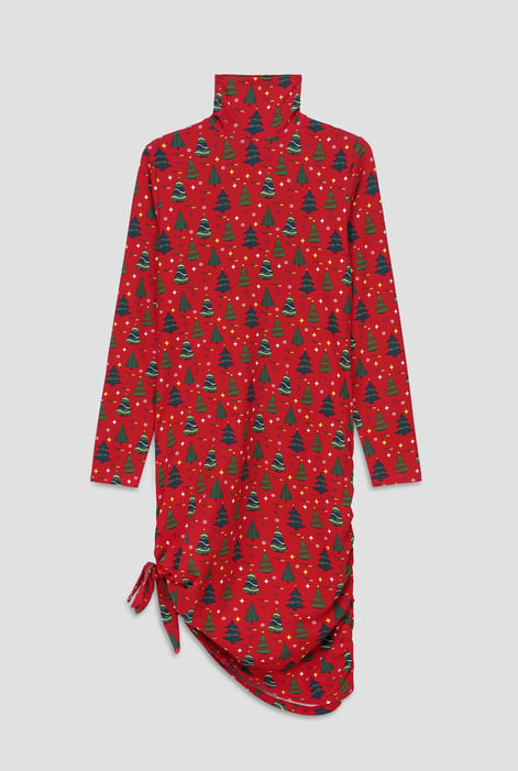 Red Side Tie Knot Christmas Print Bodycon Dress