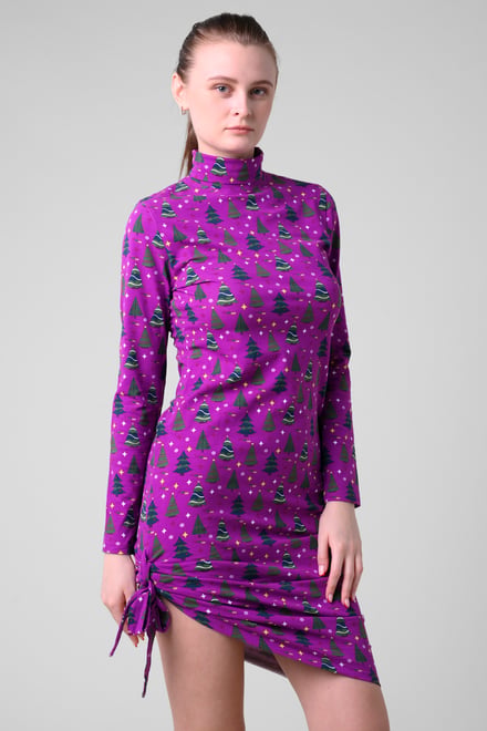 Side Tie Knot Christmas Print Bodycon Dress