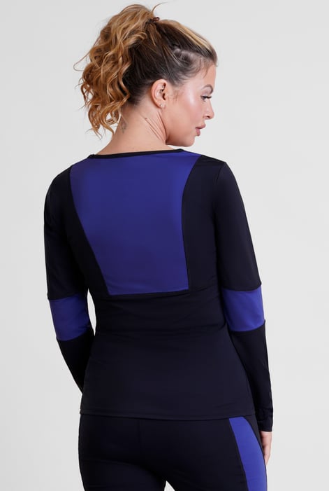 Womens Dark Charcoal Long Sleeve Colour Block Active Top