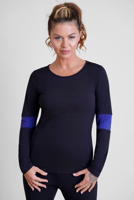 Womens Navy Long Sleeve Colour Block Active Top