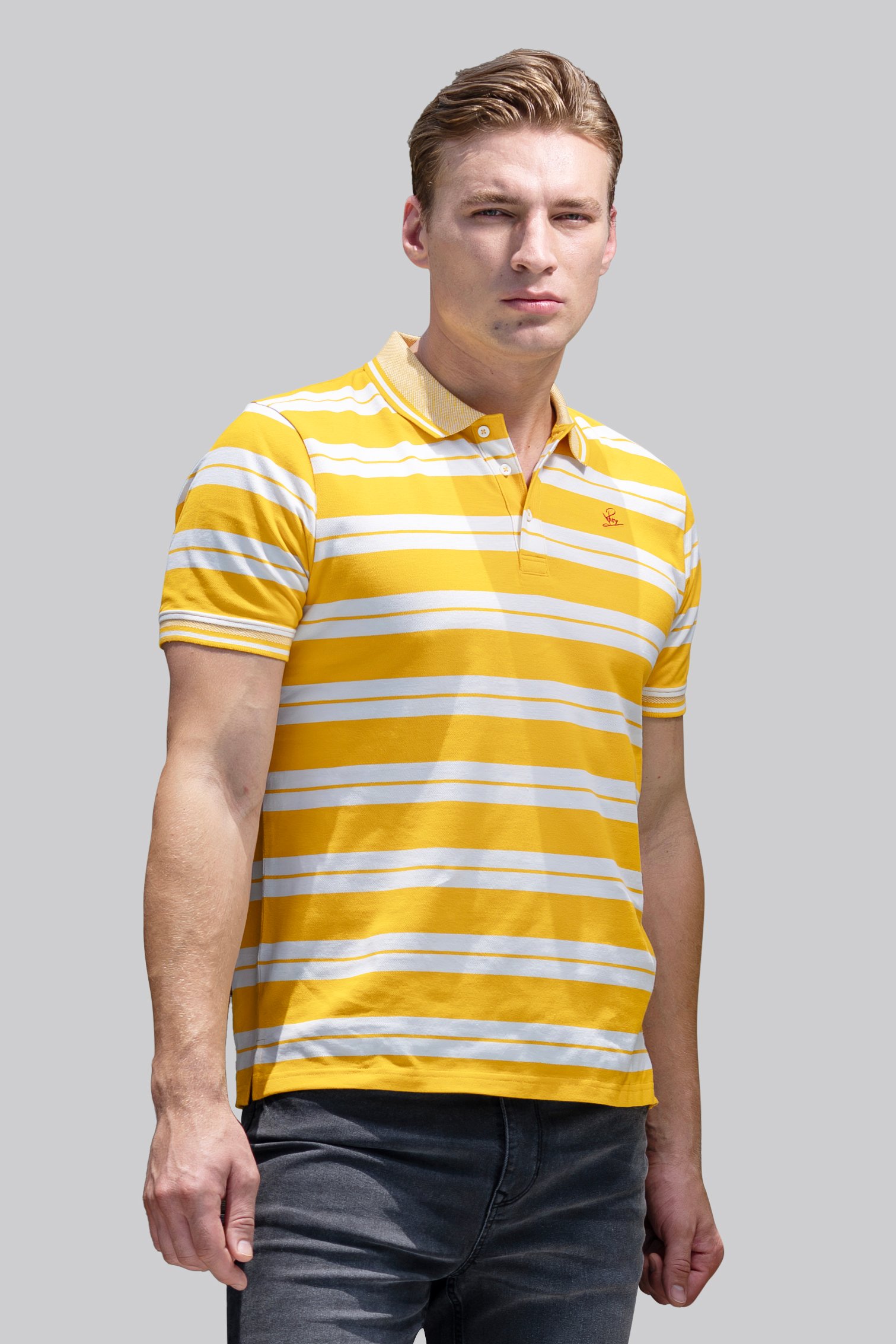 Enorsia Men's Yellow Classical Stripe Pique Polo Shirt - Uk Xl