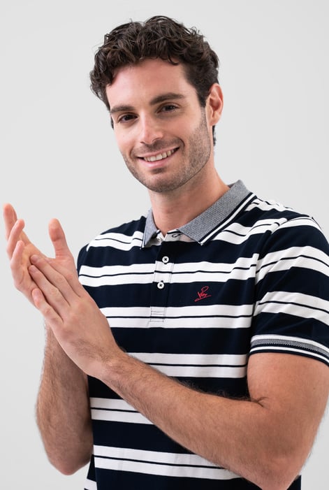 Mens Black Classical Stripe Pique Polo Shirt