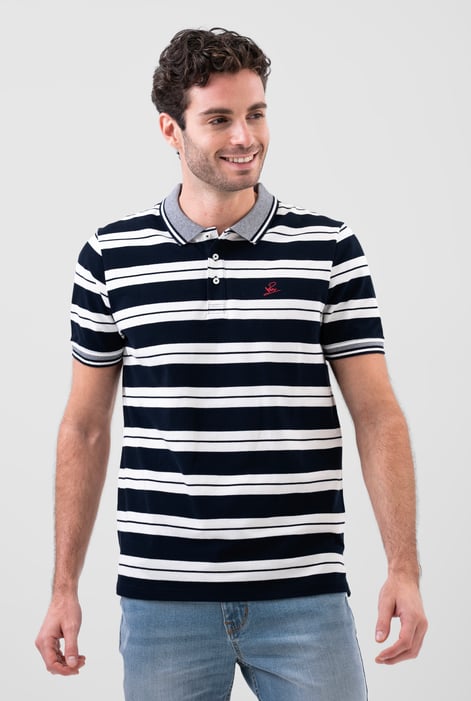 Mens Yellow Classical Stripe Pique Polo Shirt