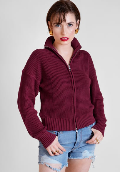 Funnel Neck Two Way Zip Up Jumper