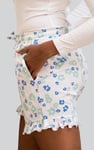 Womens Ruffle Hem Printed Shorts