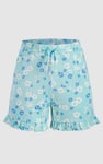 Womens Ruffle Hem Printed Shorts