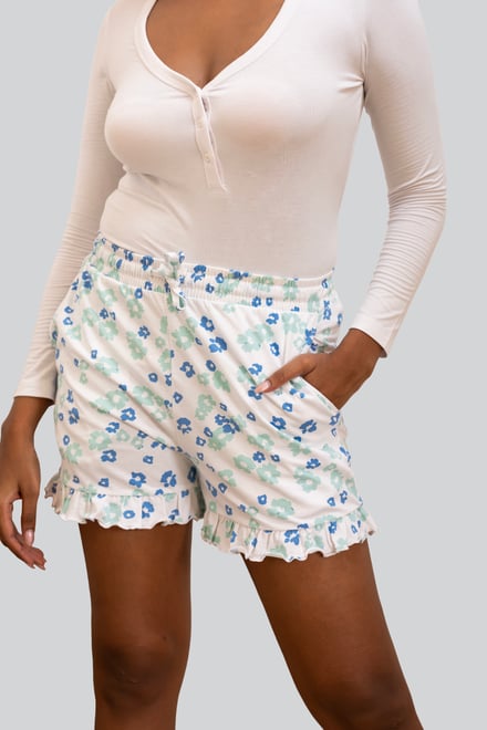 Womens Ruffle Hem Printed Shorts