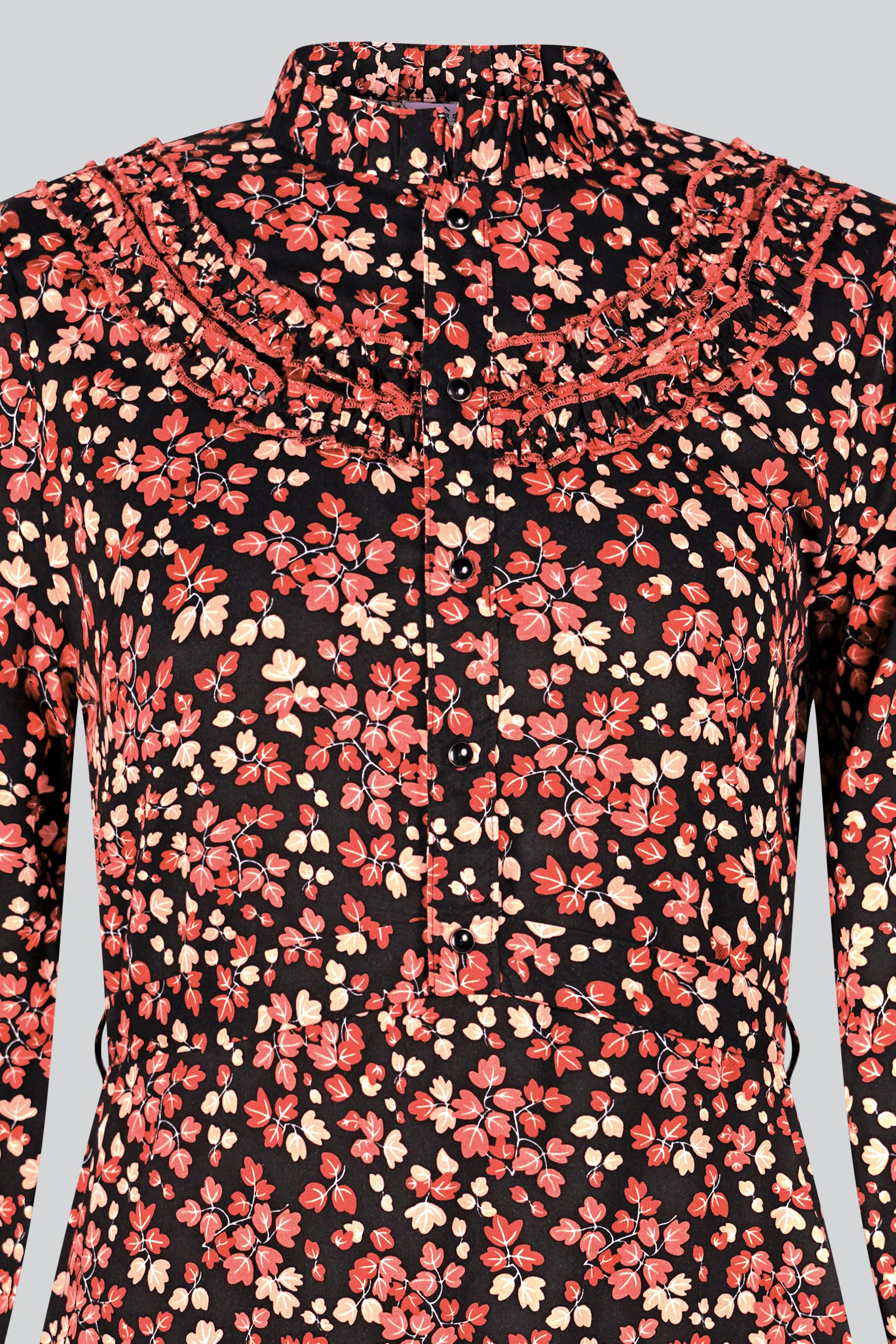 Red/Black Floral High Neck Viscose Mini Dress