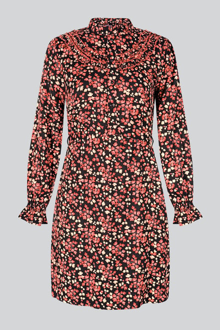 Red/Black Floral High Neck Viscose Mini Dress