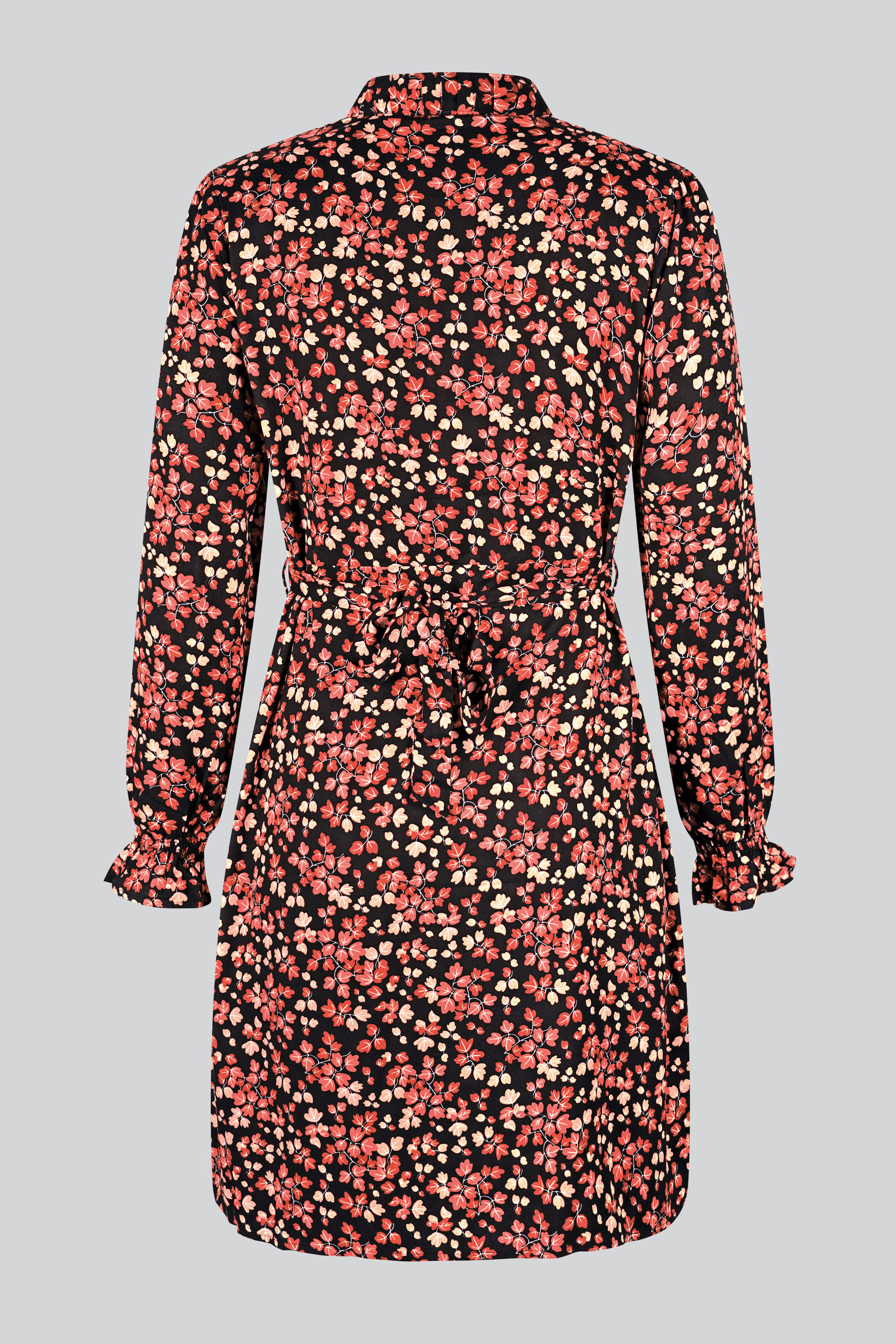 Red/Black Floral High Neck Viscose Mini Dress