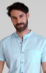 Regular Fit Cotton Linen Grandad Collar S/S  Shirt