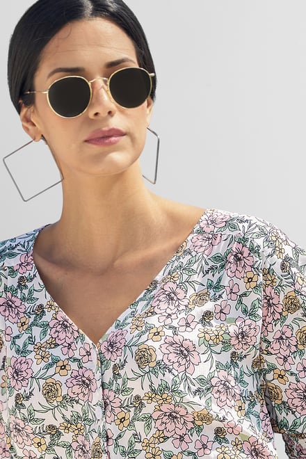 Printed Flute Sleeve Blouse