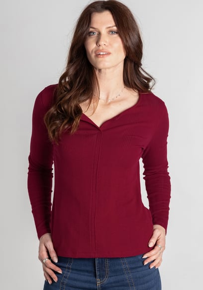 Scoop Neckline Long Sleeve Ribbed Top