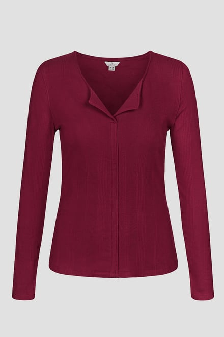 Scoop Neckline Long Sleeve Ribbed Top