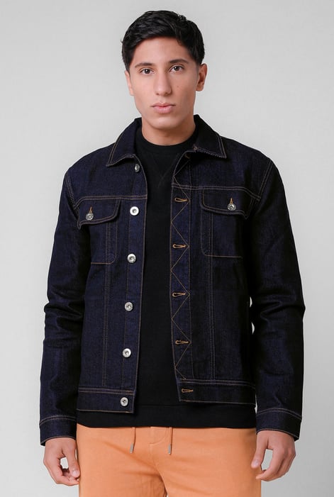 Blue Long Sleeve Raw Denim Jacket