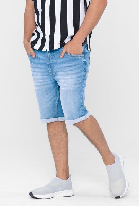 Men's Mid Blue Straight Fit Stretch Denim Shorts | Enorsia