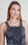 Lace-Up Front Fitted Denim Crop Vest