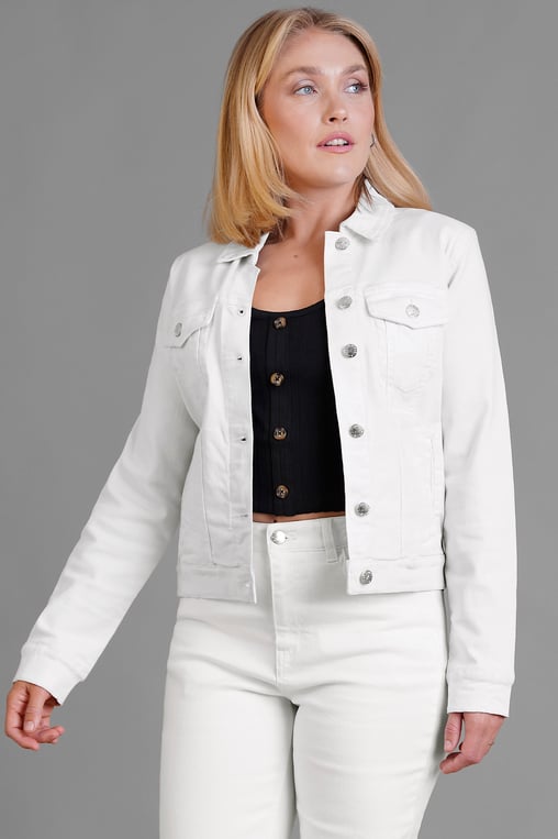 Women's White Denim Trucker Jacket (WA410211116)