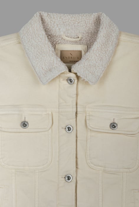 Women's Borg Lined Cream Denim Jacket
