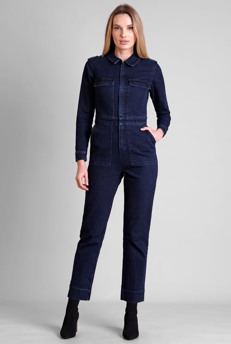 Women's Dark Blue Front Zipped Denim Jumpsuit