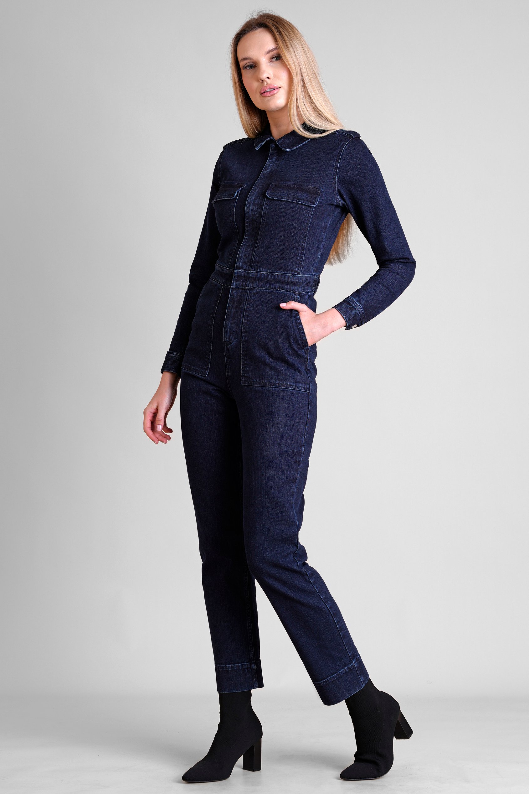 Women's Front Zipped Denim Jumpsuit