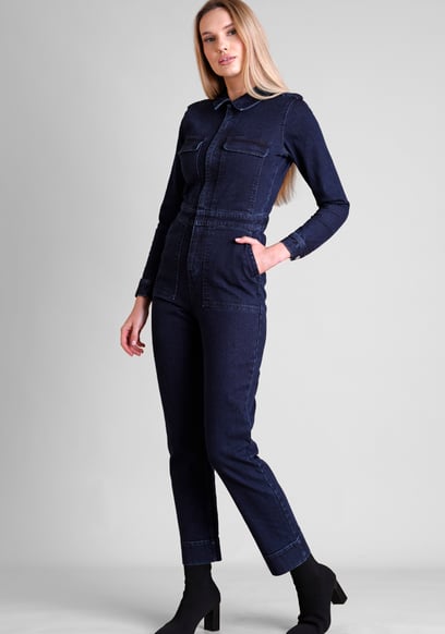 Women's Front Zipped Denim Jumpsuit