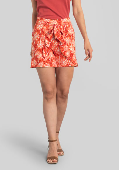 Womens Ruffle Tie-Front Dandelion Printed Shorts