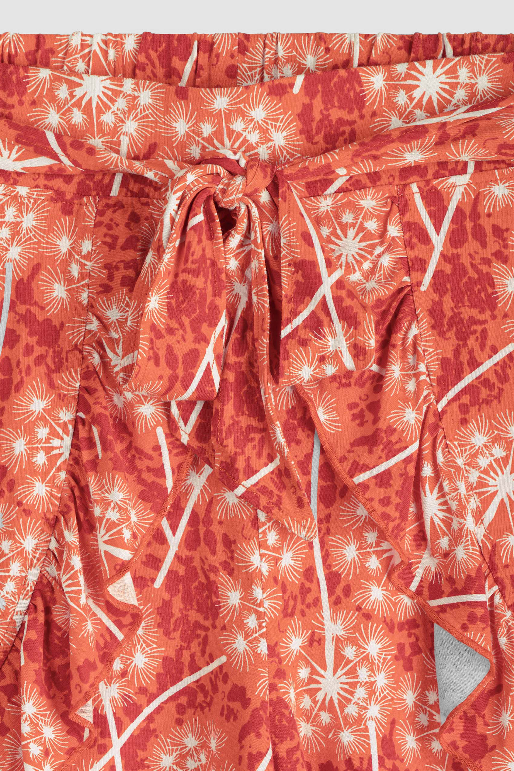 Womens Ruffle Tie-Front Dandelion Printed Shorts