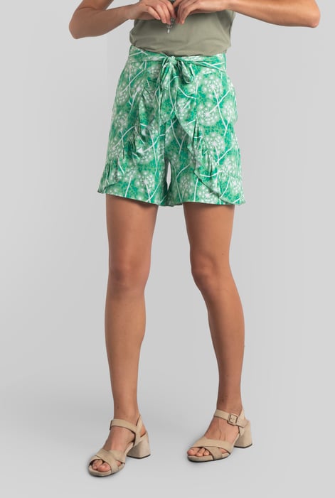Women's Orange Ruffle Tie-Front Dandelion Printed Shorts