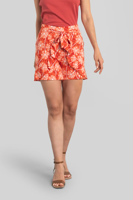 Womens Ruffle Tie-Front Dandelion Printed Shorts