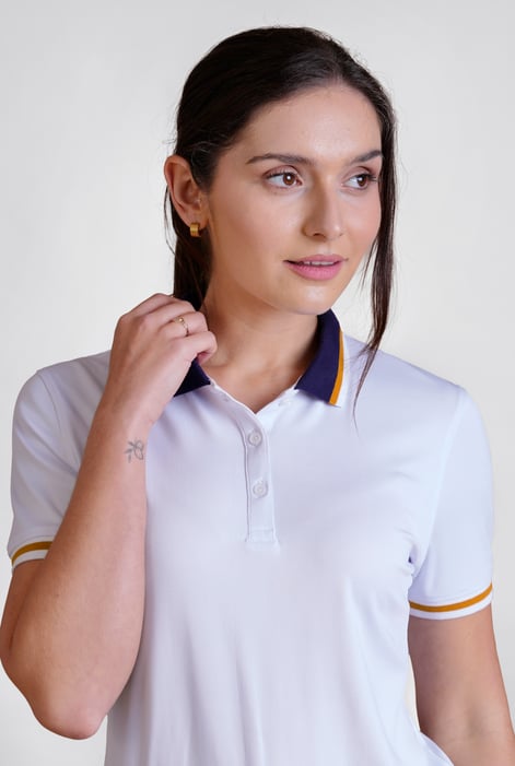 Women's White Contrast Collar Jersey Polo Shirt