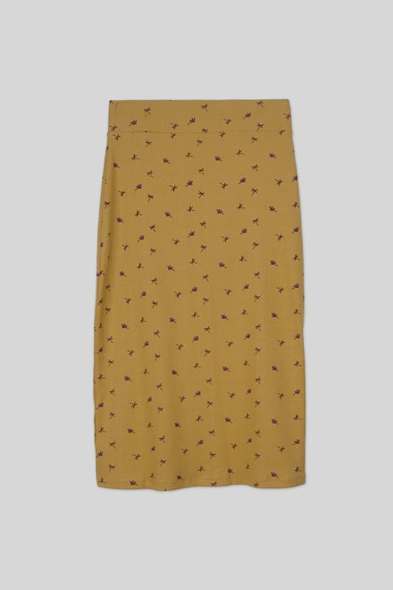 Side Button Split Ribbed Skirt