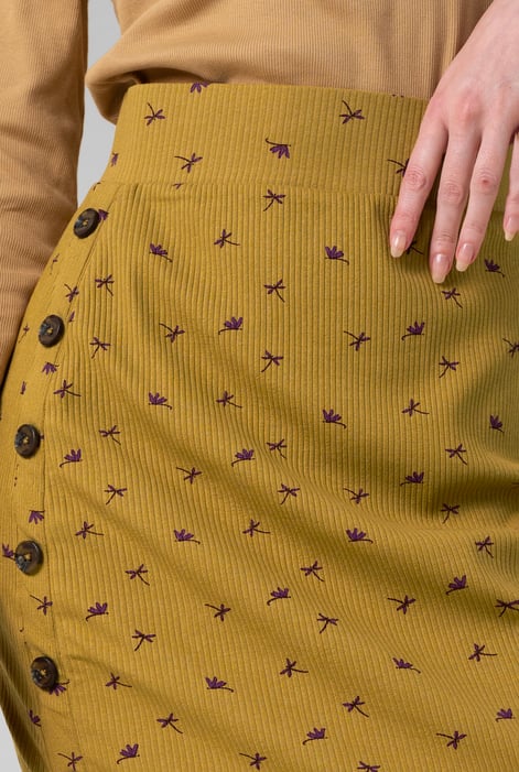 Yellow Side Button Split Ribbed Skirt