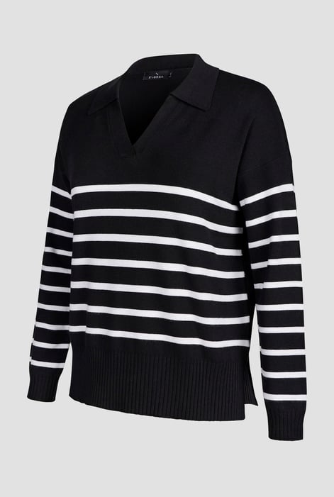 Women's Black Cuban Collar Knitted Jumper