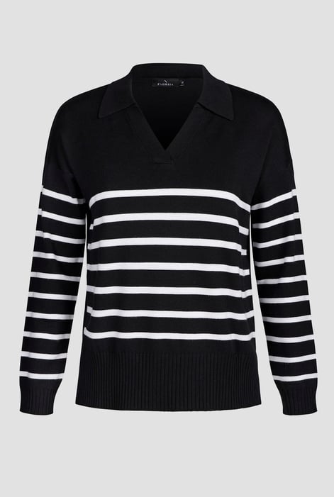 Women's Black Cuban Collar Knitted Jumper