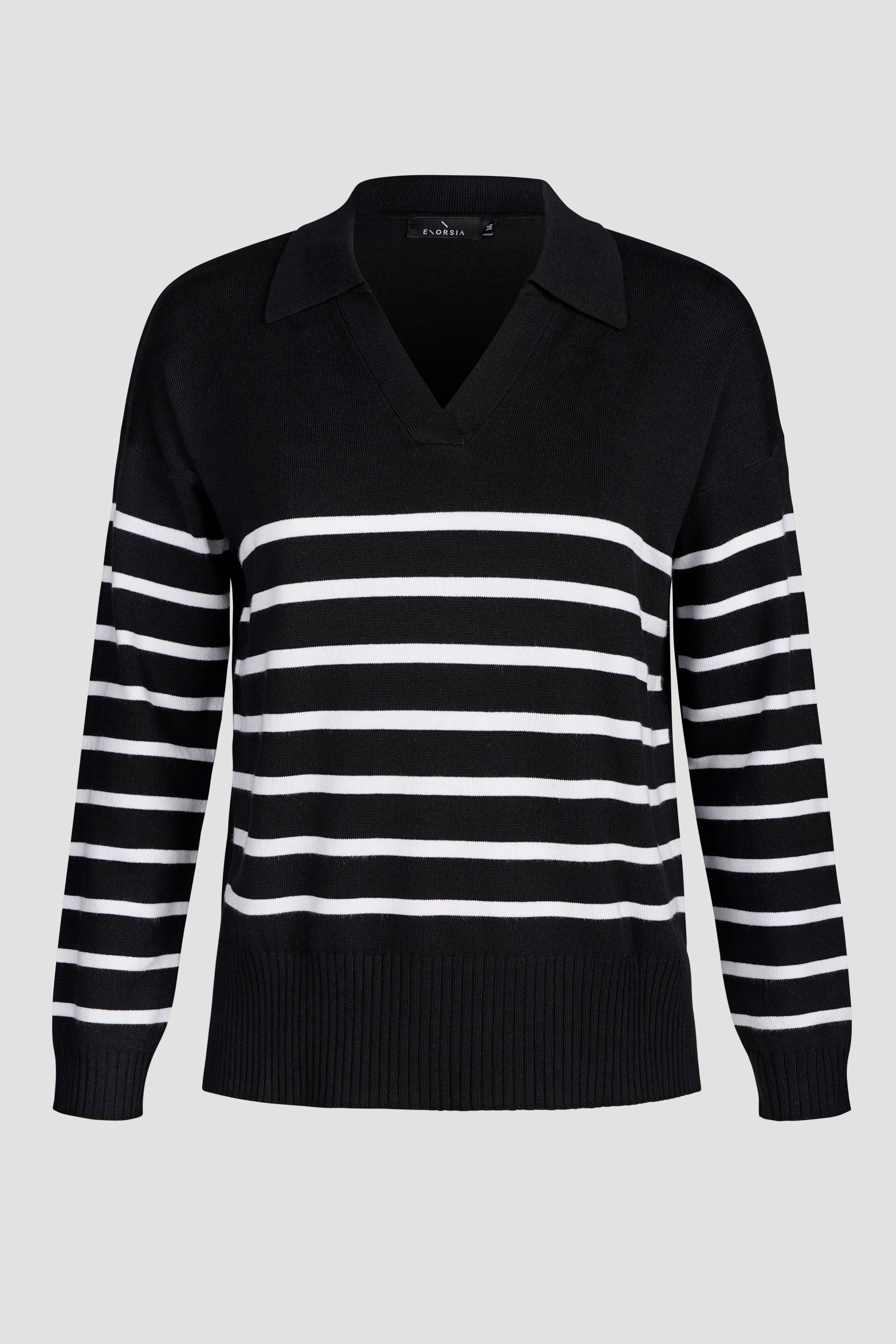 Enorsia Women's Black Cuban Collar Knitted Jumper - Uk M