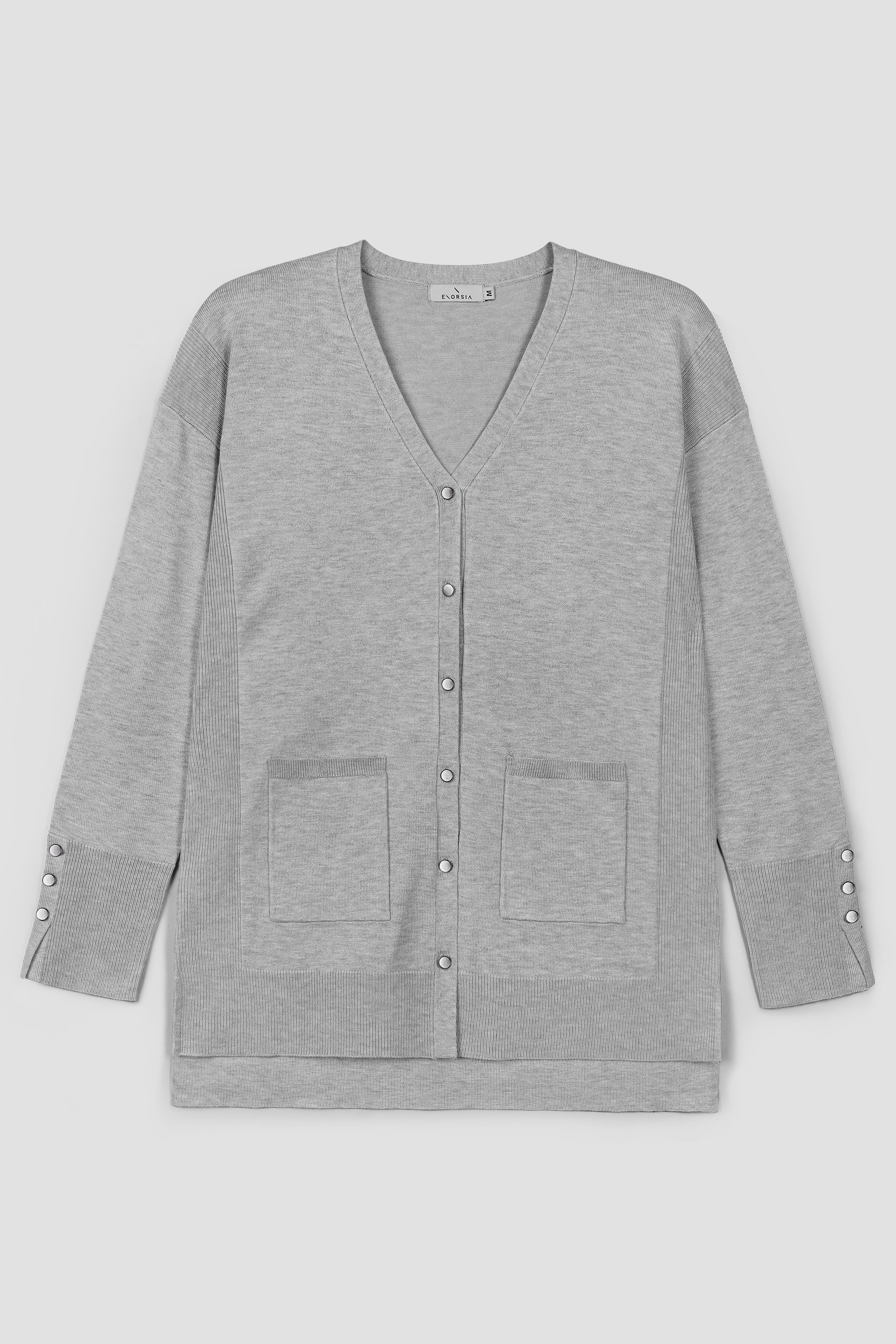 Enorsia Women's Grey Knitted V-Neck Longline Cardigan - Uk S