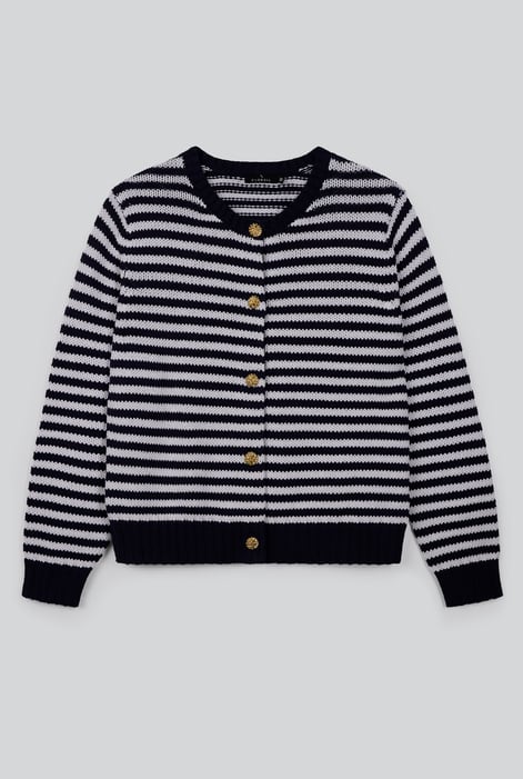 Women's Navy Striped Knitted Cardigan
