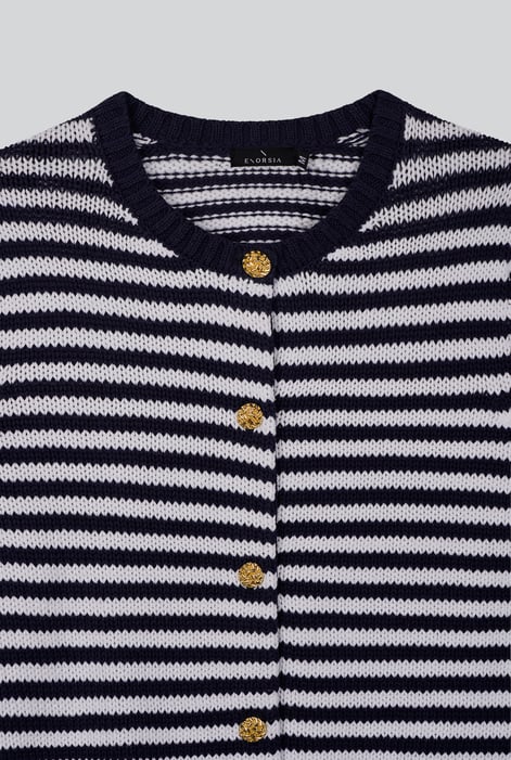 Women's Navy Striped Knitted Cardigan