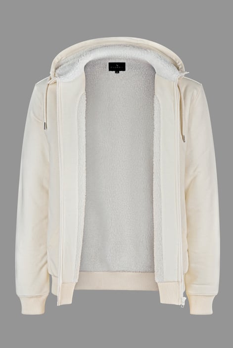 Men's Cream Borg Fleece Lined Full Zip Hoodies