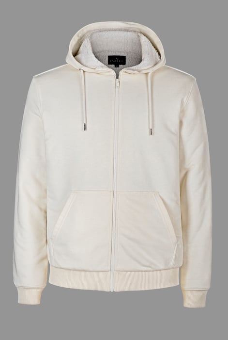 Men's Cream Borg Fleece Lined Full Zip Hoodies