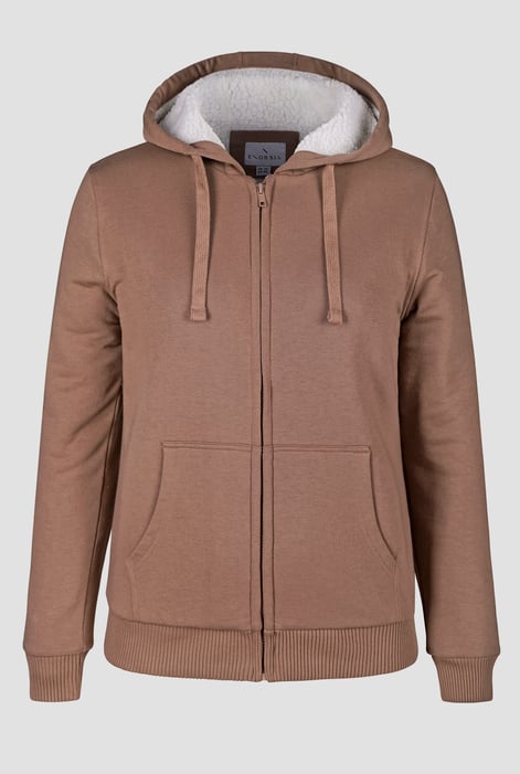 Women's Brown Borg Lined Zip Through Hoodie