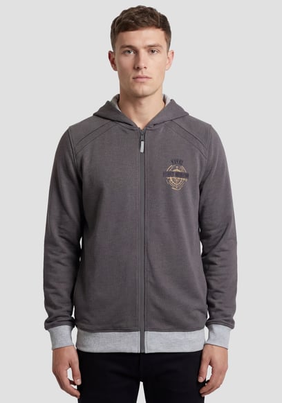 Mens Wave Full Zip  Contrast Hoodie