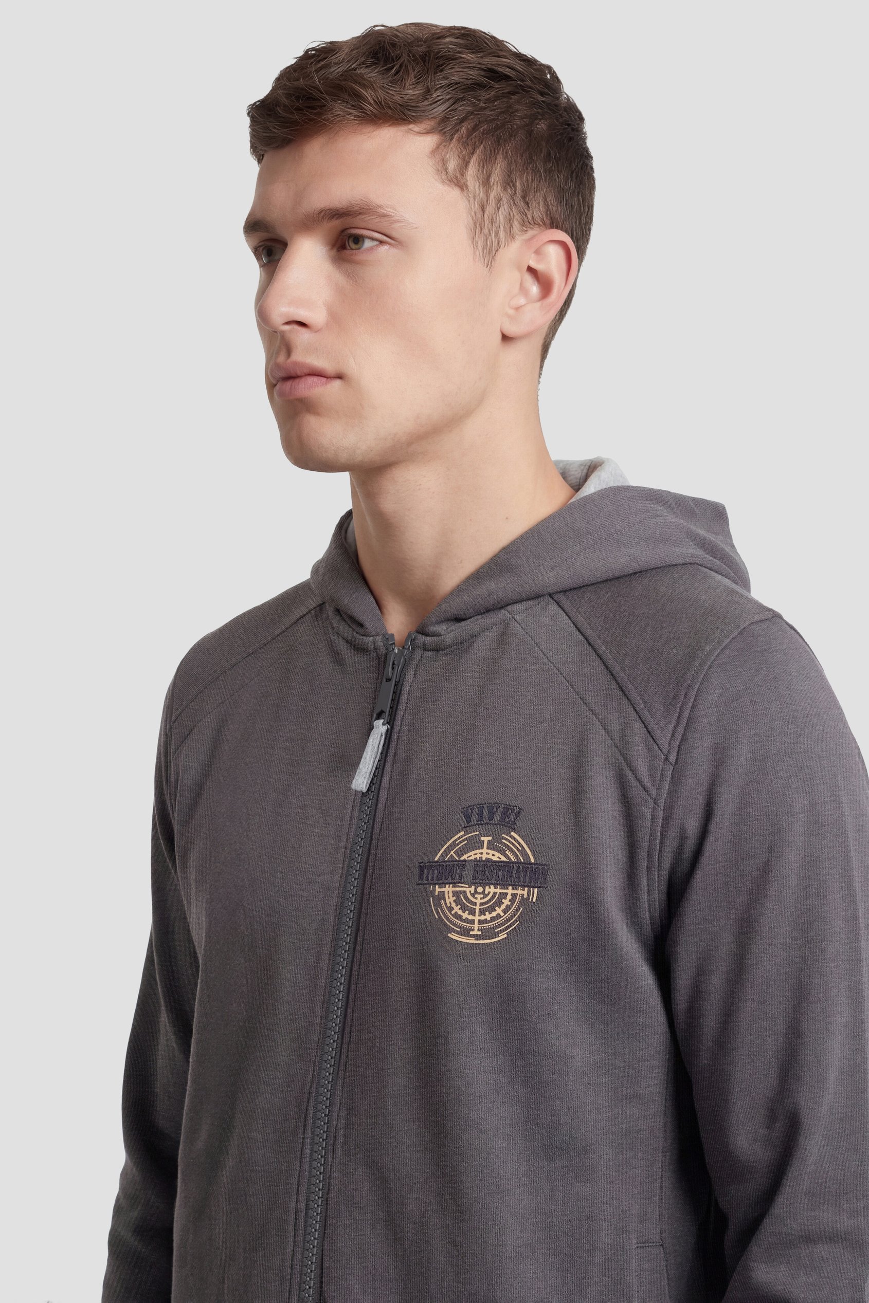 Mens Wave Full Zip  Contrast Hoodie
