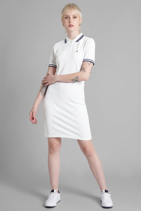 Womens White Longline Polo