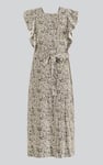 Square Neck Tie Waist Jersey Dress With Frill Sleeve Detail