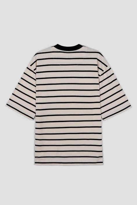 Men's Cream Striped Regular Fit T-Shirt